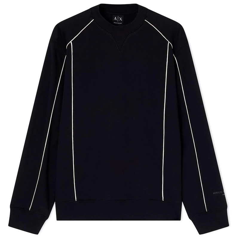 Armani Exchange Men's Simple Look, Embroidered Wrist Logo, Decorative Stripes Sweatshirt, Black, XS