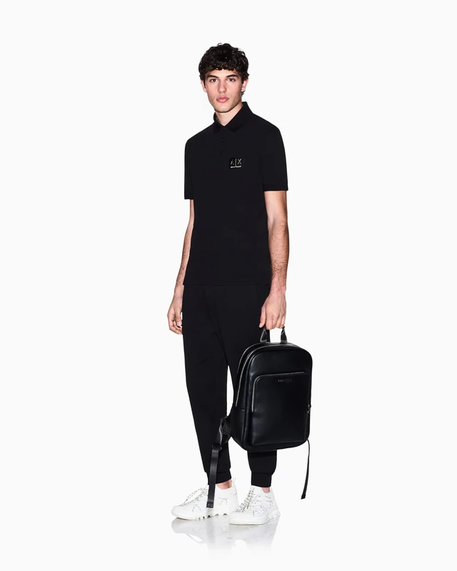 Armani Exchange Men's Black and Gold Capsule, Patch Logo Polo Shirt, XS - Image 1