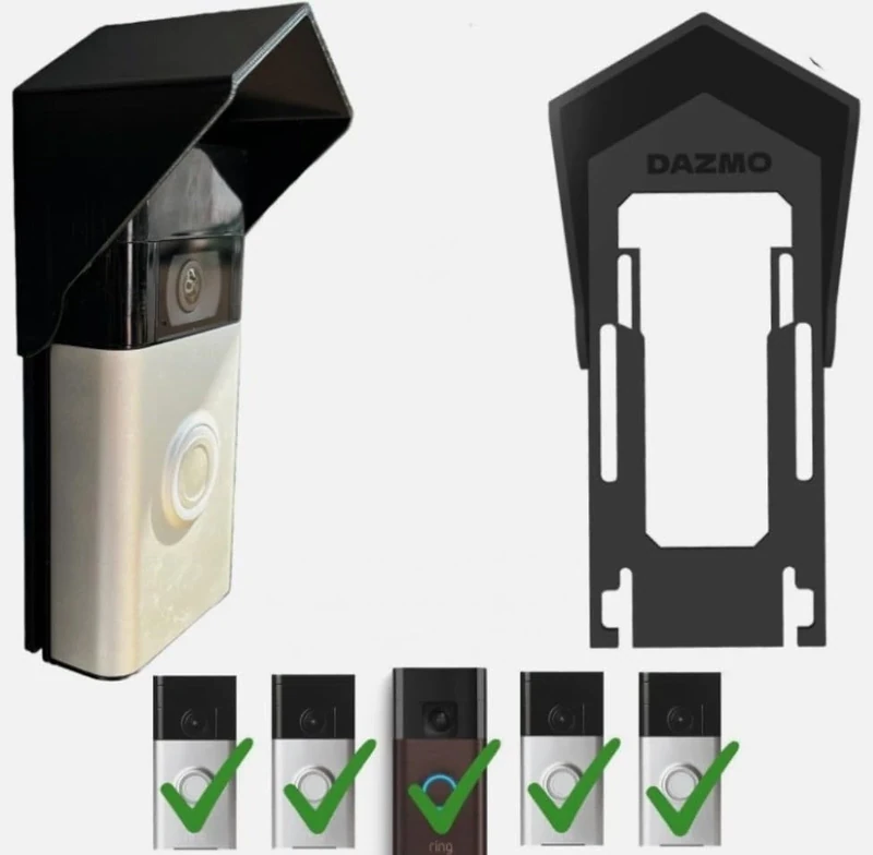 DAZMO RingDoorbell Rain Cover - Sloped Roof No Drill Weather Protector for 1, 2, 2nd Generation, 3, 3 Plus, 4, Batterry Video Doorbell Pro Plus, Anti Glare,Sun Shade Made in UK