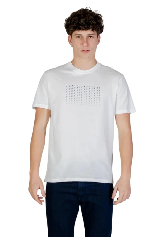 Armani Exchange Men's Plain 3D Printed Front Logo T-Shirt, Off White, XS - Image 1