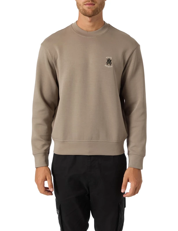 Armani Exchange Men's One Block Up, Colour Contrast Embroidered Logo, Sweatshirt, Grey, XXL