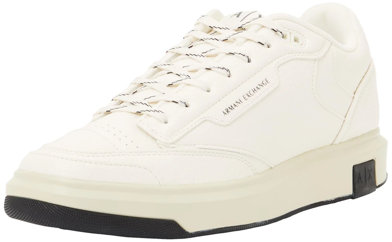Armani Exchange Men Venice, Logo Tab On Sole Sneaker, Off White, 10 UK