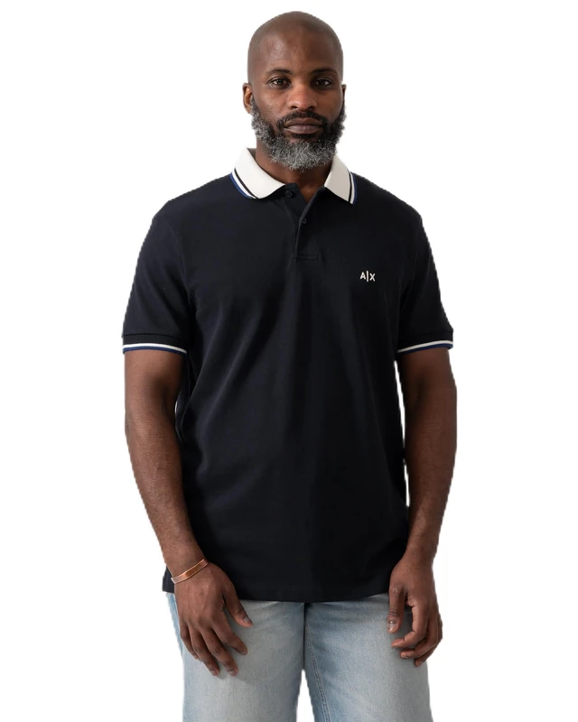 Armani Exchange Men's 3D Embroidered Back Collar Logo Polo Shirt, deep Navy, XS