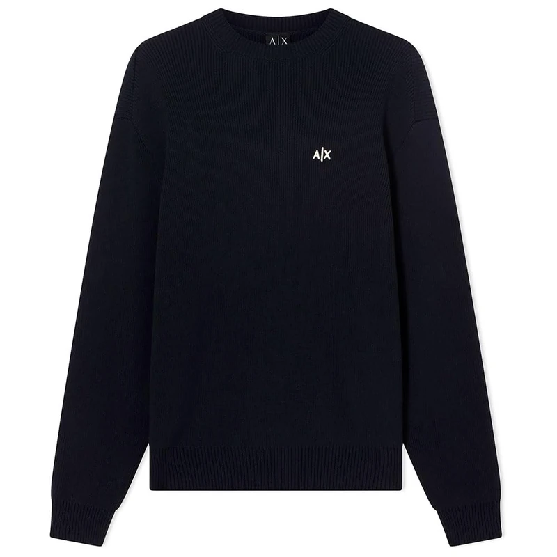 Armani Exchange Men's 3D Embroidered Front Logo, Cotton Pullover Sweater, deep Navy, L