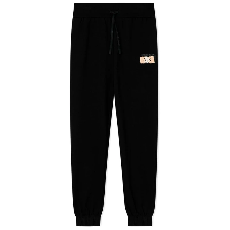 Armani Exchange Women's Elastic Waist, Shiny Logo, Cuffed Leg Sweatpants, Black, L