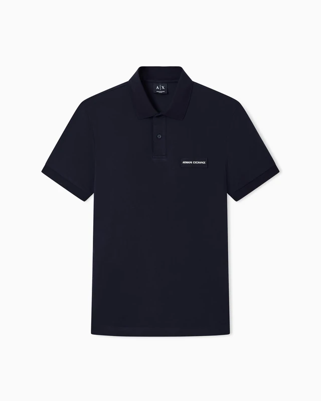Armani Exchange Men's Embroidered Patch Logo Monochrome Polo Shirt, Blue, XXL