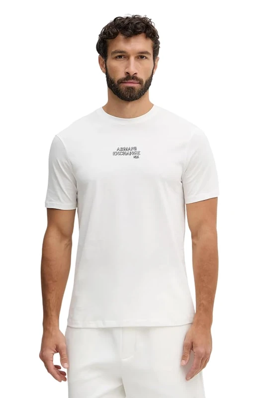 Armani Exchange Men's One Block Up, Emboridered Logo Lettering T-Shirt, White, XS