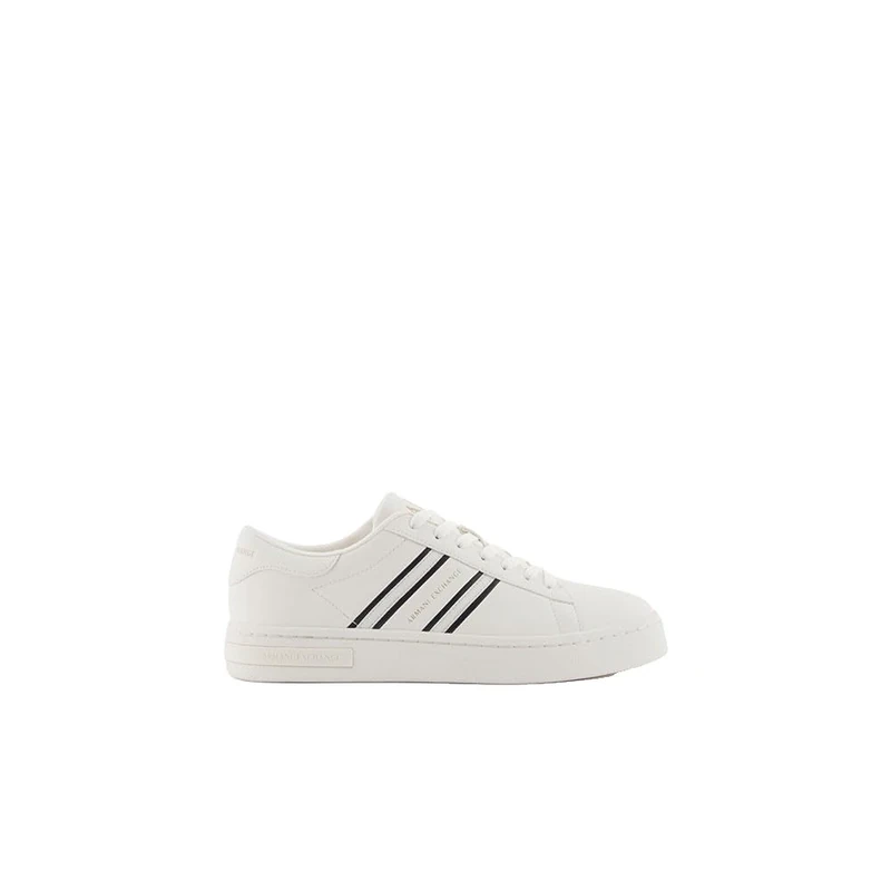 Armani Exchange Women London, Side Stripes, Color Contrast Sneaker, Black Off White, 6 UK