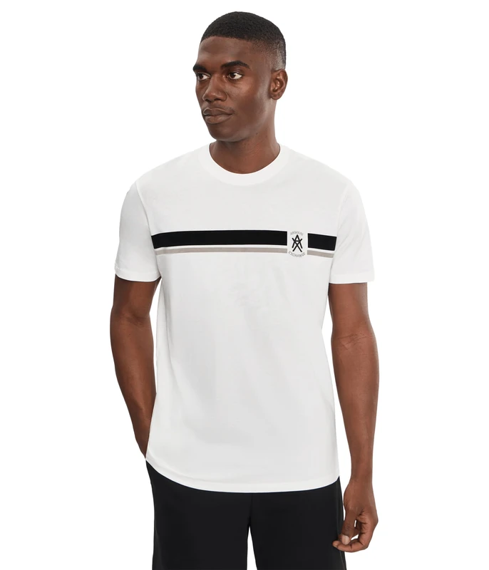 Armani Exchange Men's One Block Up, Colour Contrast Banding, Embroidered Logo T-Shirt, White, XS - Image 1