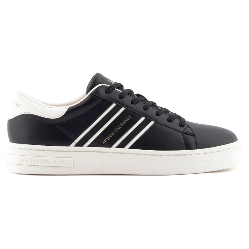 Armani Exchange Men London, Side Stripes, Color Contrast Sneaker, Black Off White, 9 UK - Image 1