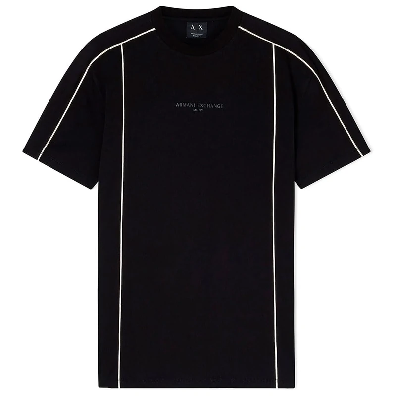Armani Exchange Men's 3D Printed Logo Front Back Stripes T-Shirt, Black, S