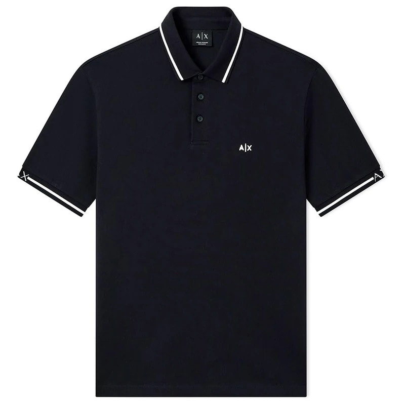 Armani Exchange Men's 3D Embroidered Sleeves Logo Bicolor Collar Polo Shirt, deep Navy, L