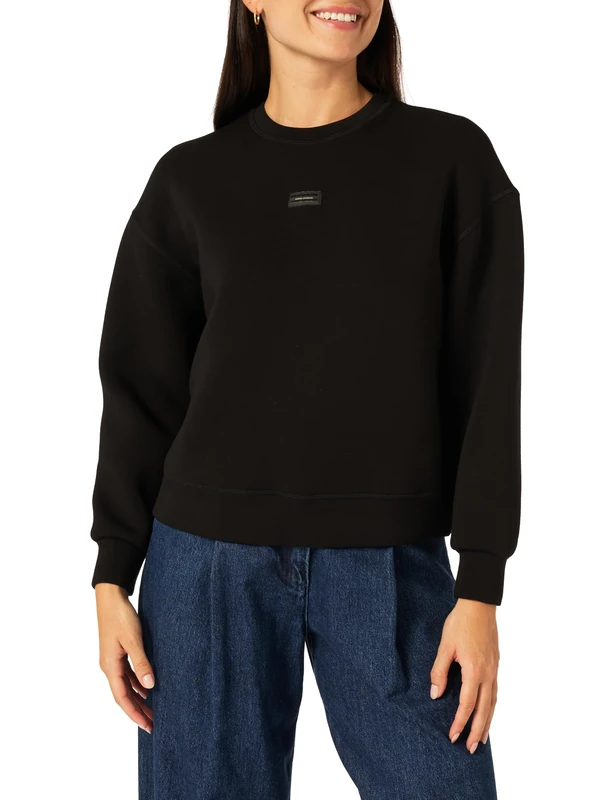 Armani Exchange Women's Embroidered Logo Patch Simple Monochrome Sweatshirt, Black, XS