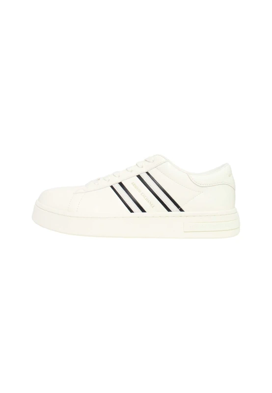 Armani Exchange Men's London, Side Stripes, Colour Contrast Trainers, Off White + Black, 46 EU