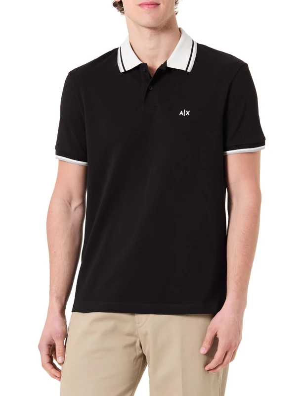 Armani Exchange Men's 3D Embroidered Back Collar Logo Polo Shirt, Black, XS