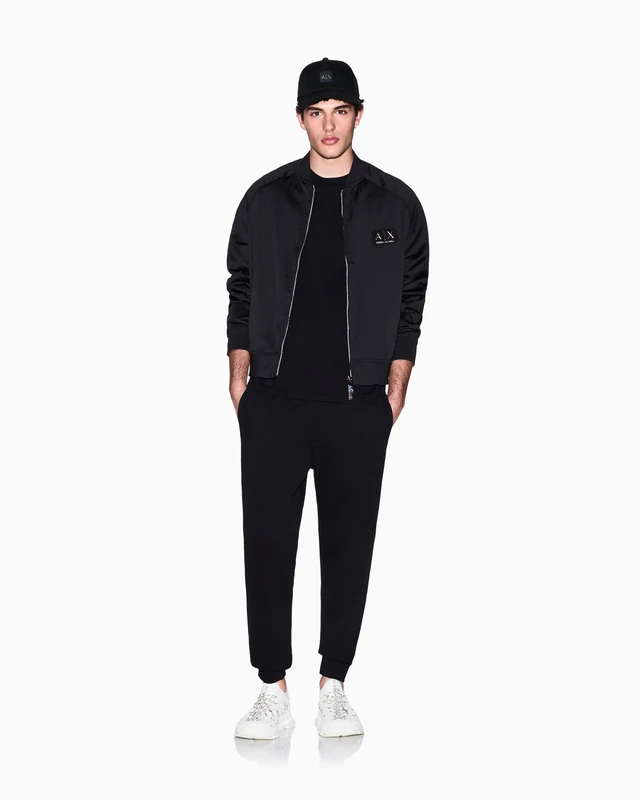 Armani Exchange Men's Black and Gold Capsule, Patch Logo T-Shirt, Black, S