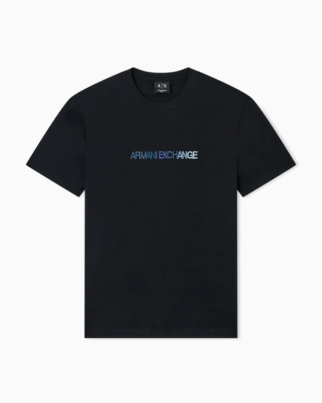 Armani Exchange Men's 3D Embroidered Multicoloured Logo T-Shirt, Blue, XL