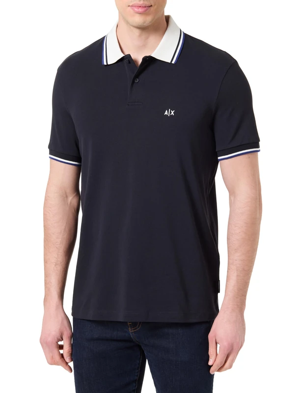 Armani Exchange Men's 3D Embroidered Logo Back Collar Logo Polo Shirt, Blue, XL - Image 1