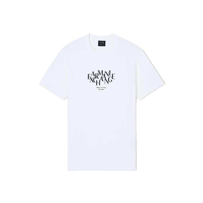 Armani Exchange Men's 3D Printed Front Logo Plain T-Shirt, Off White, XL