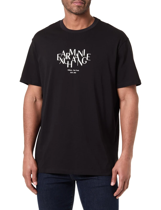 Armani Exchange Men's 3D Printed Front Logo Plain T-Shirt, Black, XXL - Image 1