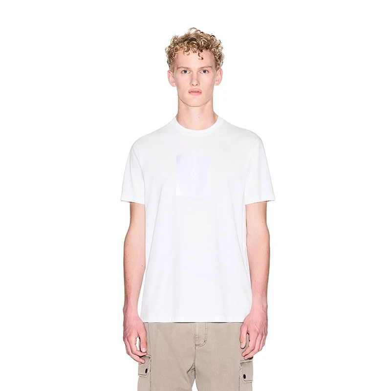 Armani Exchange Men's One Block Up, Rubbered and Satin Logo T-Shirt, White, XS