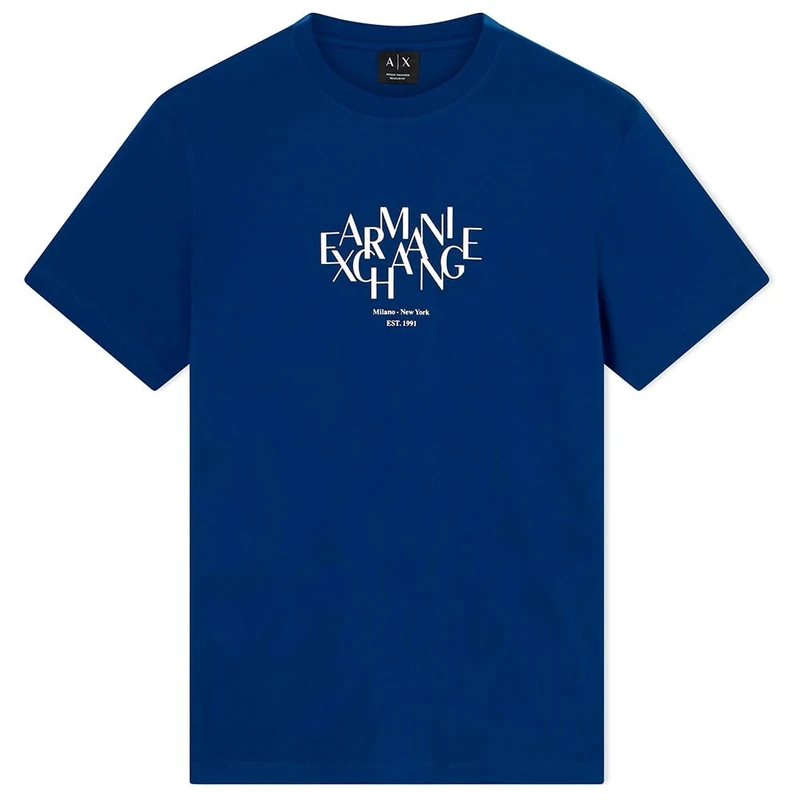 Armani Exchange Men's 3D Printed Front Logo Plain T-Shirt, Blue, M - Image 1