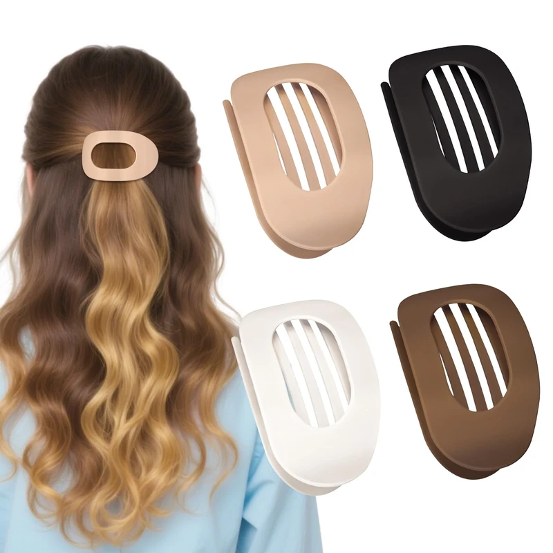 Tizanfenor 4 Pcs Flat Hair Claw Clips for Women's Thick Long Short Hair, Curved Strong Hold, Non Slip Design for Women and Girls (Types B)