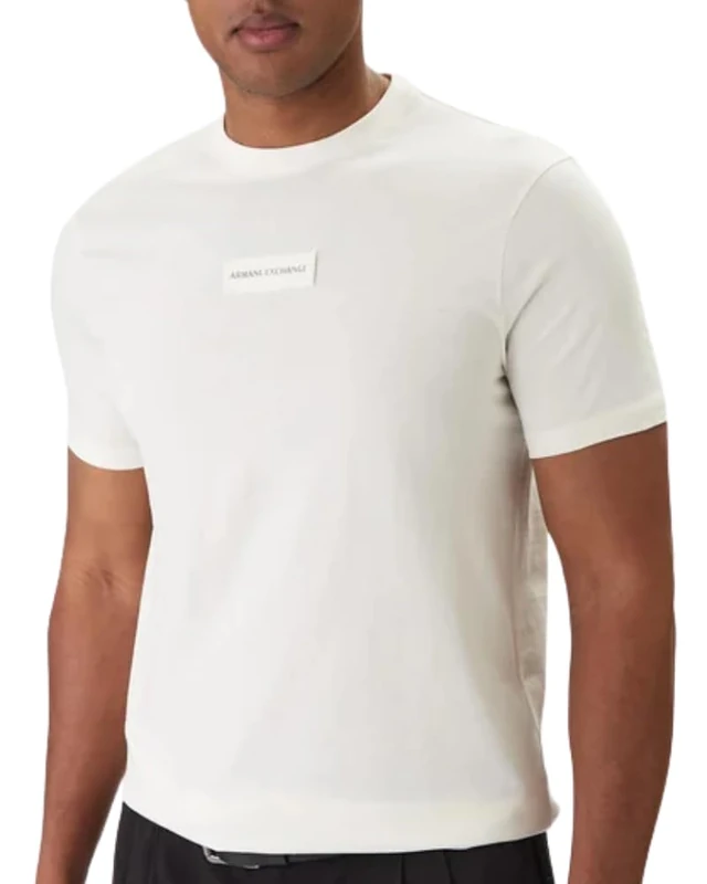 Armani Exchange Men's Plain Front Logo Patch T-Shirt, White, XL - Image 1