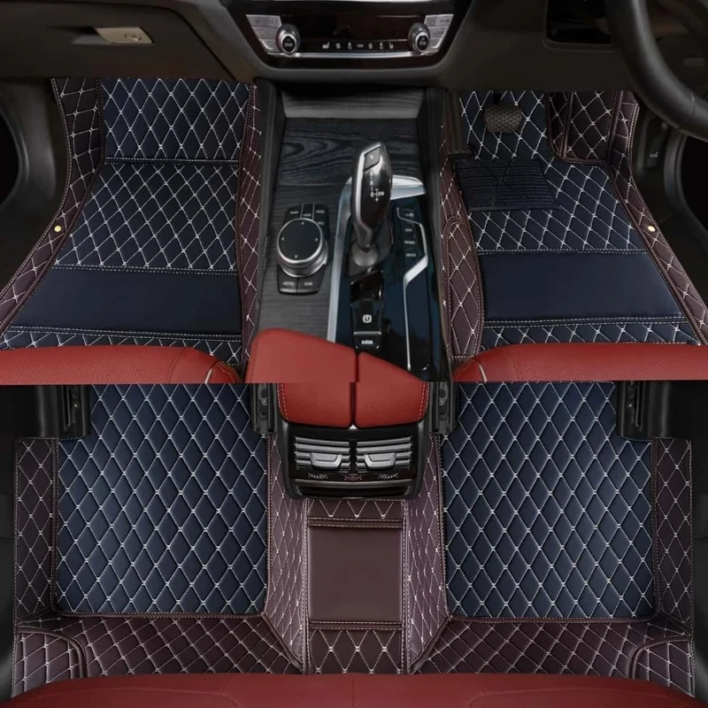 Custom Luxury Car Floor Mats Suitable for All Sedans, Sports Cars,SUV, Business Vehicles, Trucks, Waterproof and Anti Slip Fully Covered Leather Floor Mats (Dark Brown and Black)