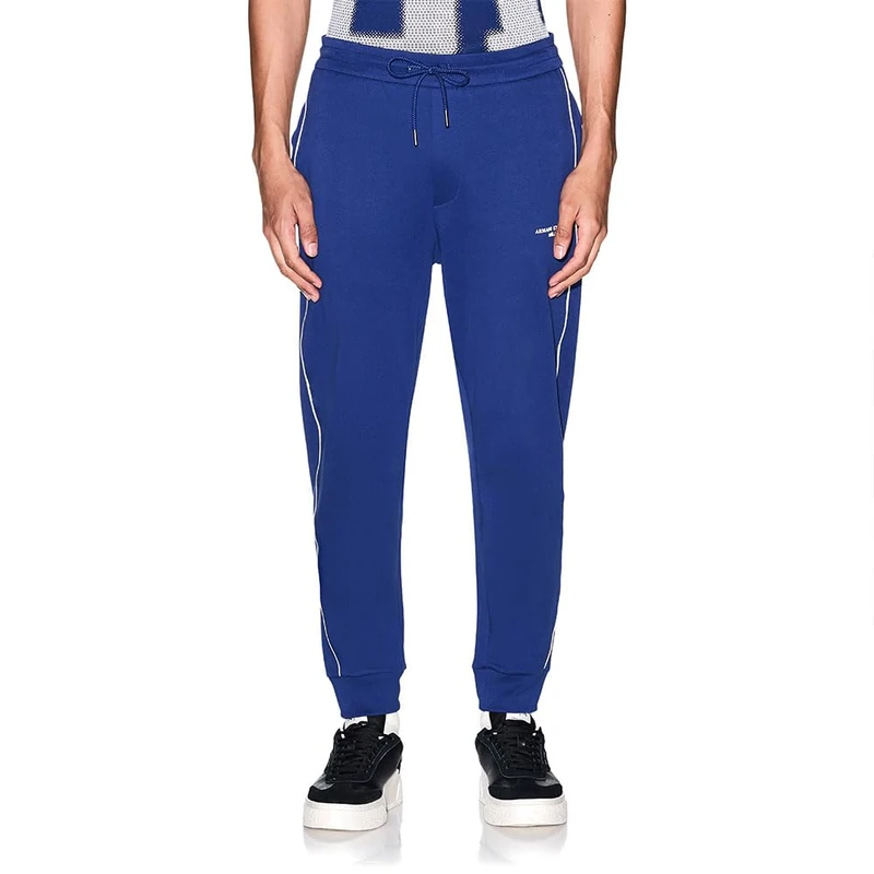 Armani Exchange Men's Leg Cuff, Drawstring, Side Stripes, Front Logo Sweatpants, Bellwether Blue, S