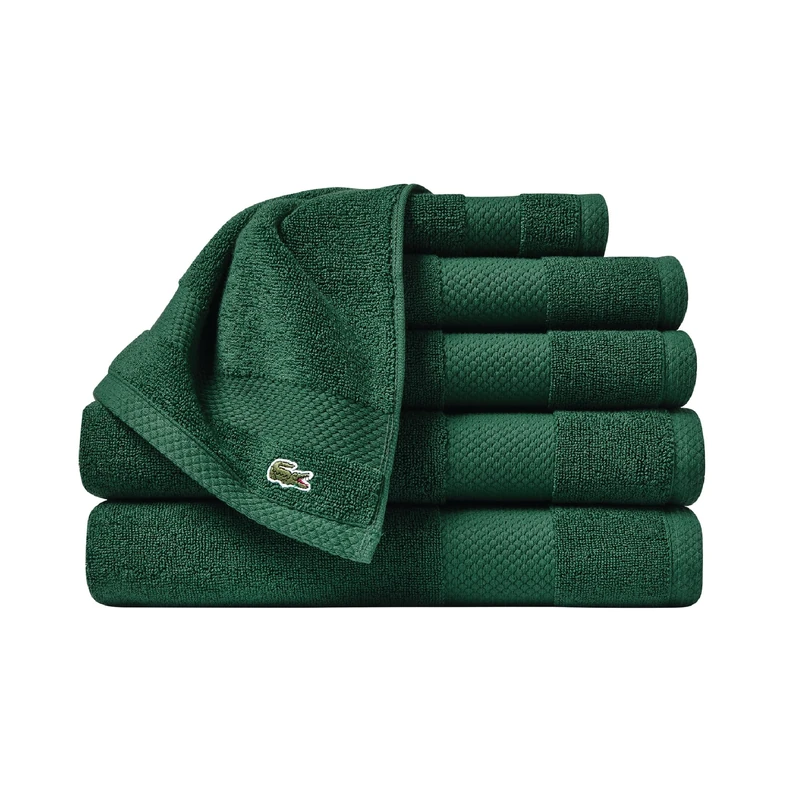 Lacoste Heritage Supima Cotton 6-Piece Towel Set, 2 Bath Towels, 2 Hand Towels, 2 Washcloths, Eden – Highly Absorbent & Quick Drying, Bathroom Essential, Machine Washable
