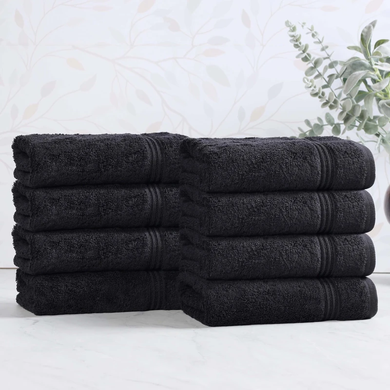 Superior Heritage Egyptian Cotton Hand Towel Set, Heavyweight Towels for Bathroom, Kitchen, Spa, Home Decor Essentials, Highly Absorbent, Plush Hotel Quality, Includes 8 Hand Towels, Black