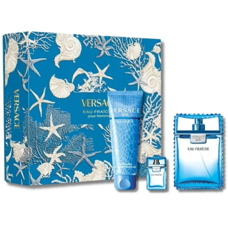 Versace Man Eau Fraiche by Versace for Men - 3 Pc Gift Set 3.4oz EDT Spray, 0.17oz EDT Spray (Mini), 5oz Bath and Shower Gel - Image 1