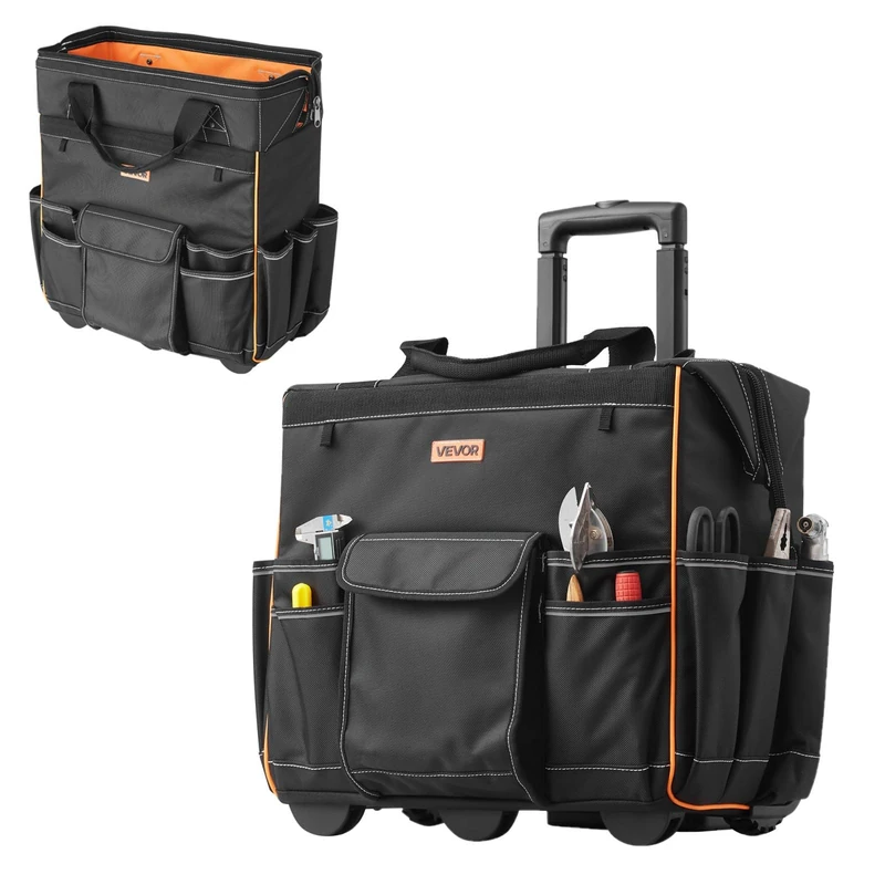 VEVOR Rolling Tool Bag, 110 lbs Load Capacity, 25 Pockets Heavy Duty Roller Tool Bag with Adjustable Telescoping Handle & Stable Base, Toolbag Organizers with Wheels for Electrician, Construction