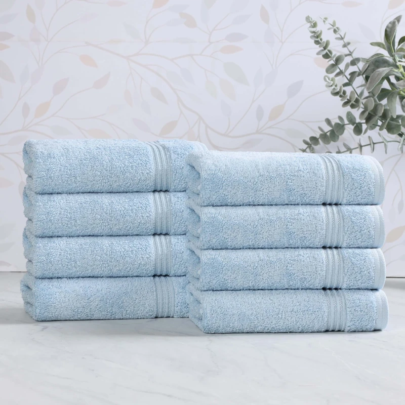 Superior Heritage Egyptian Cotton Hand Towel Set, Heavyweight Towels for Bathroom, Kitchen, Spa, Home Decor Essentials, Highly Absorbent, Plush Hotel Quality, Includes 8 Hand Towels, Light Blue