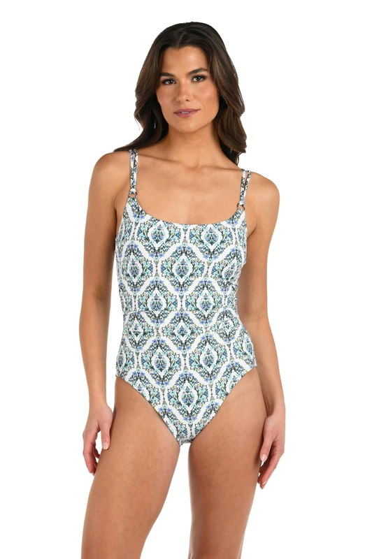 La Blanca Women's One Piece Swimsuit Lingerie Tummy Control Bathing Suit, Blue//Deja-Blue Diamond, 4