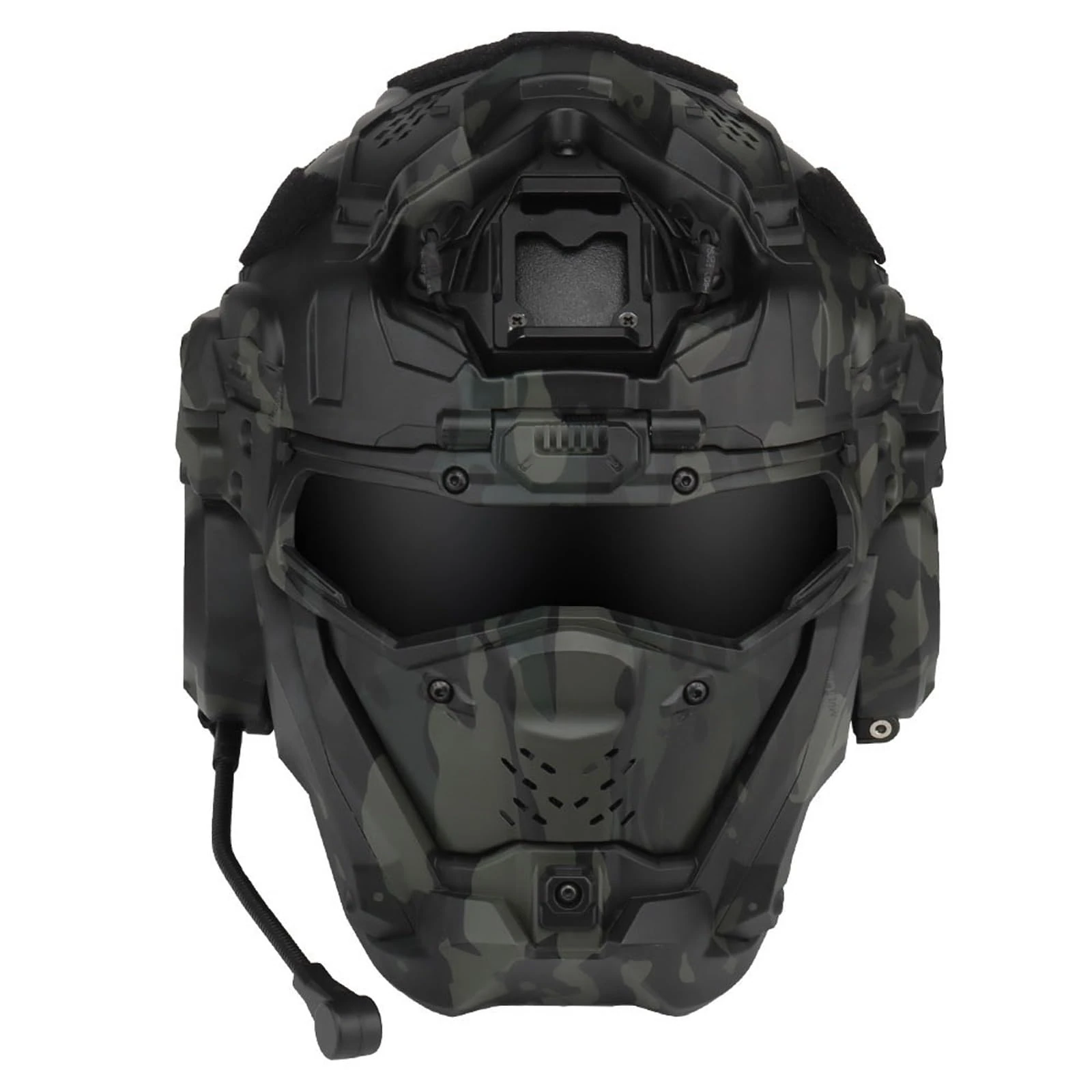 Tactical Airsoft Helmet, Paintball Full Face Mask Built-in Detachable Tactical Headset with Goggles and Built-in Anti-Fog Fan for Outdoor CS Games, Hunting Gear(Black-cp)