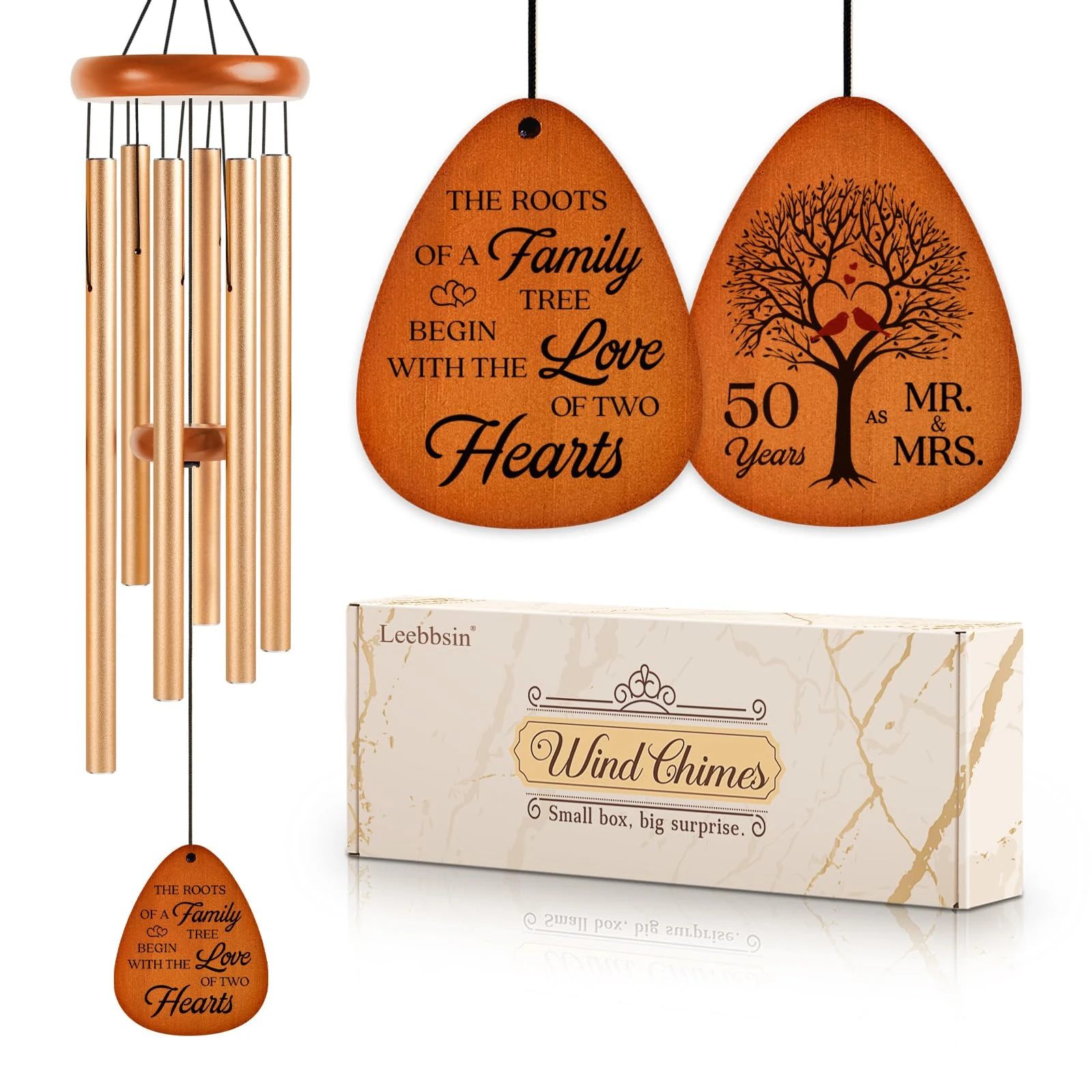 Leebbsin 50th Wedding Anniversary Wind Chime, Happy 50th Anniversary Romantic Gifts for Couple, Parents, Wife, Husband, Friends, Golden Anniversary's Keepsake Gifts Ideas-Large 36''