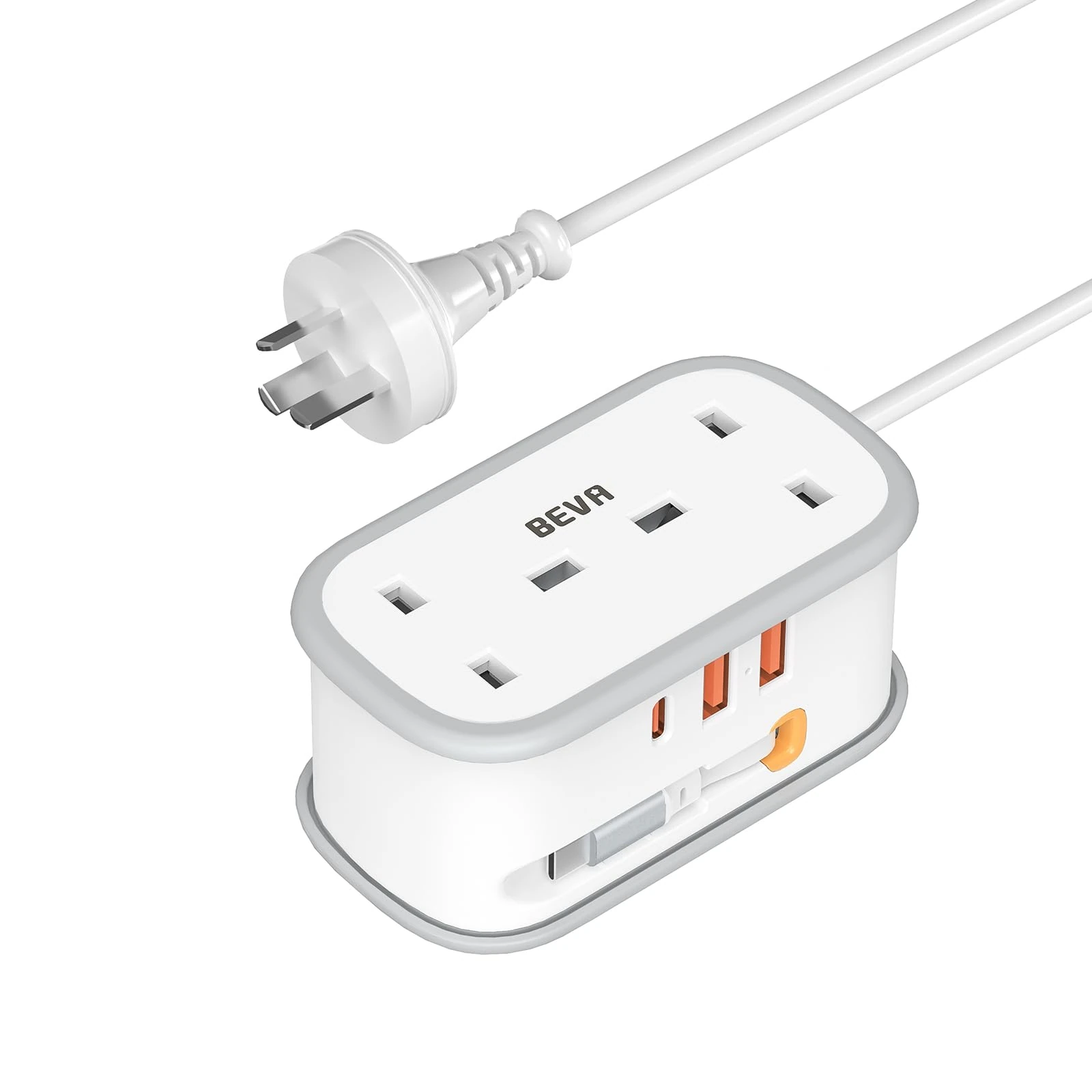 UK to Australia Plug Adapter with 1.5M Extension Cable, BEVA 2 Way 3 USB (2A+1C) Australian Power Adapter with Retractable USB C Cable for New Zealand, China, Fiji, Argentina (Type I)