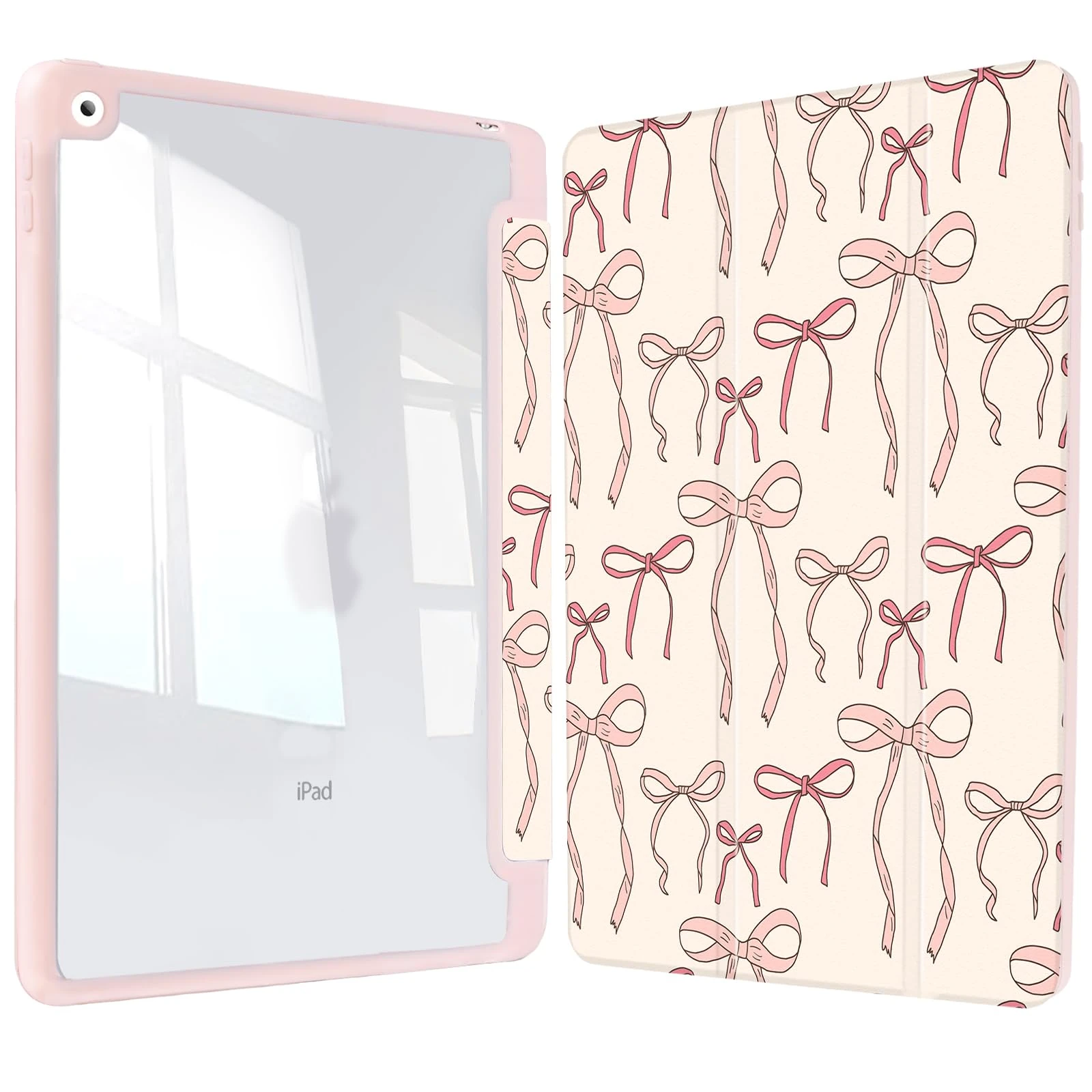 Vozehui 10.2 inch Bow Case for iPad 9th/8th/7th Generation Case with Clear Back Shell w/Pencil Holder,Tri-fold Stand Protective Cover w/Auto Sleep Wake for 10.2 inch 2021/2020/2019