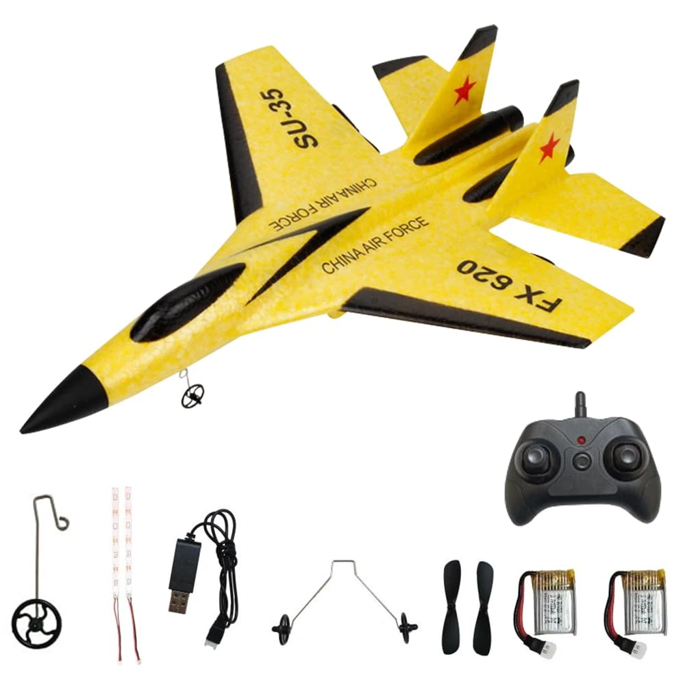 Rppiup Remote Control Plane, SU-35 Wireless RC Plane with LED Light Strip, 2CH 2.4Ghz Foam Remote Control Airplane Ready To Fly, RC jet Airplane Toys Assembly-Free for Beginners Kids & Adults (Yellow)