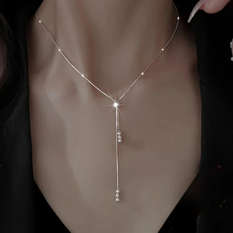 Dainty Sterling Silver Necklace Layered Drop Simple Y-Shaped Chain Stack Necklace Jewelry For Women Gift, M, Copper, No Gemstone