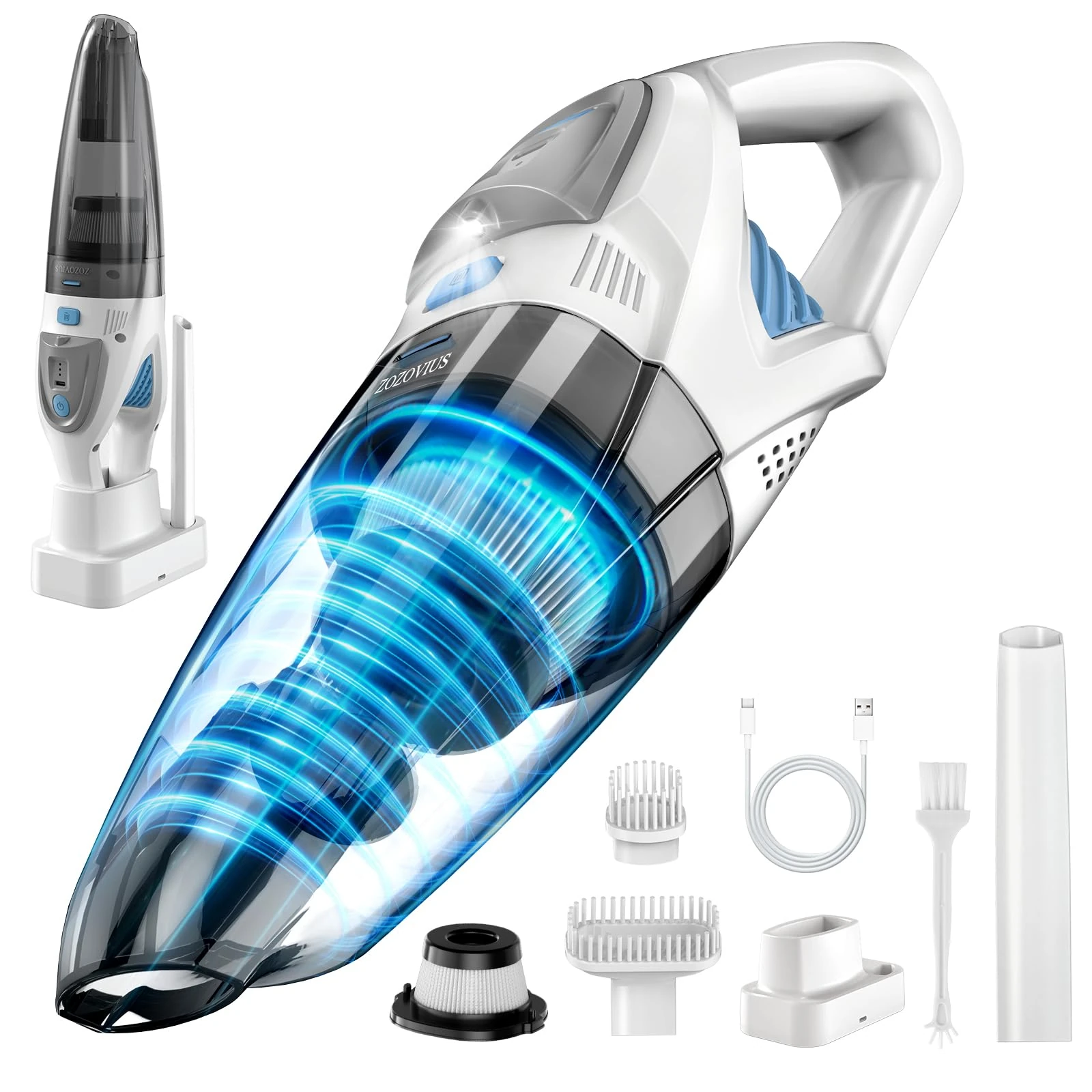 zozovius Handheld Vacuum Cleaner 22000PA Powerful Suction Brushless Motor with Charge Stand Lightweight Car Vacuum Cleaner Cordless Rechargeable for Car Home Kitchen