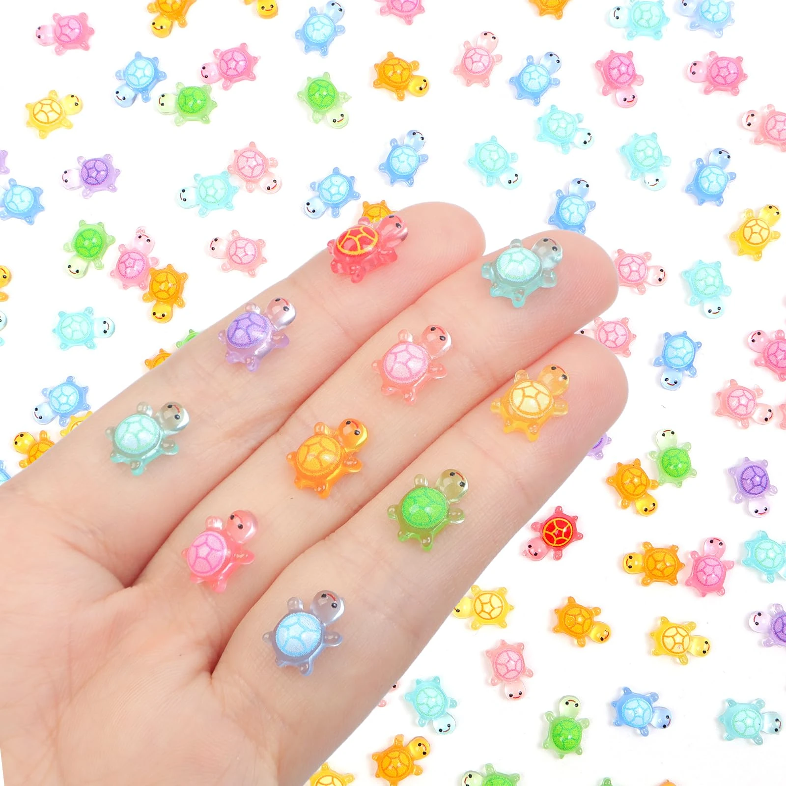 XISHAN 200PCS Luminous Tiny Turtles Mini Resin Turtles for Crafts Dollhouse Miniatures Mini Animals Plastic Turtle Bulk for Fairy Garden Aquarium Micro Landscaping Decoration(8 * 12cm)