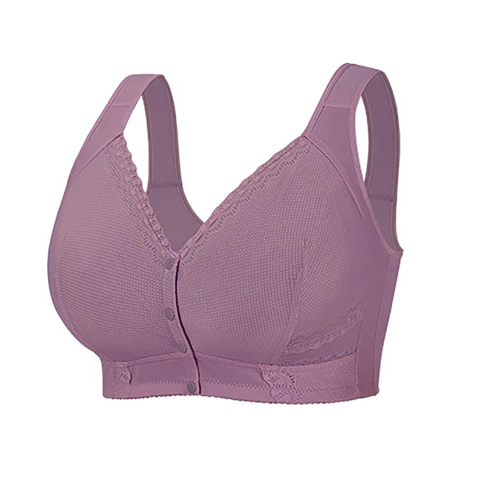 Front Fastening Bras for Senior Front Closure Breathable Bra Wirefree Bralettes for Older Women Comfort Bra Plus Size Anti Sagging Everyday Bras Soft Lightweight Lingerie Purple