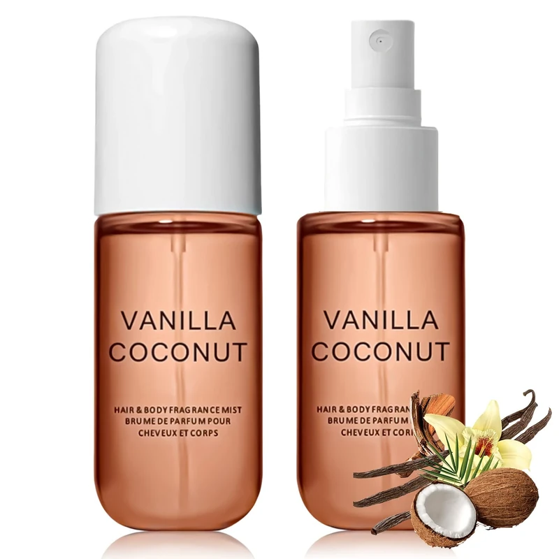 AuraAnge 1Pcs Coconut Vanilla Hair Perfume and Body Spray for Women - All-Day Light Fragrance Mist for Hair & Skin - Concentrated Body Spray with Essential Oils