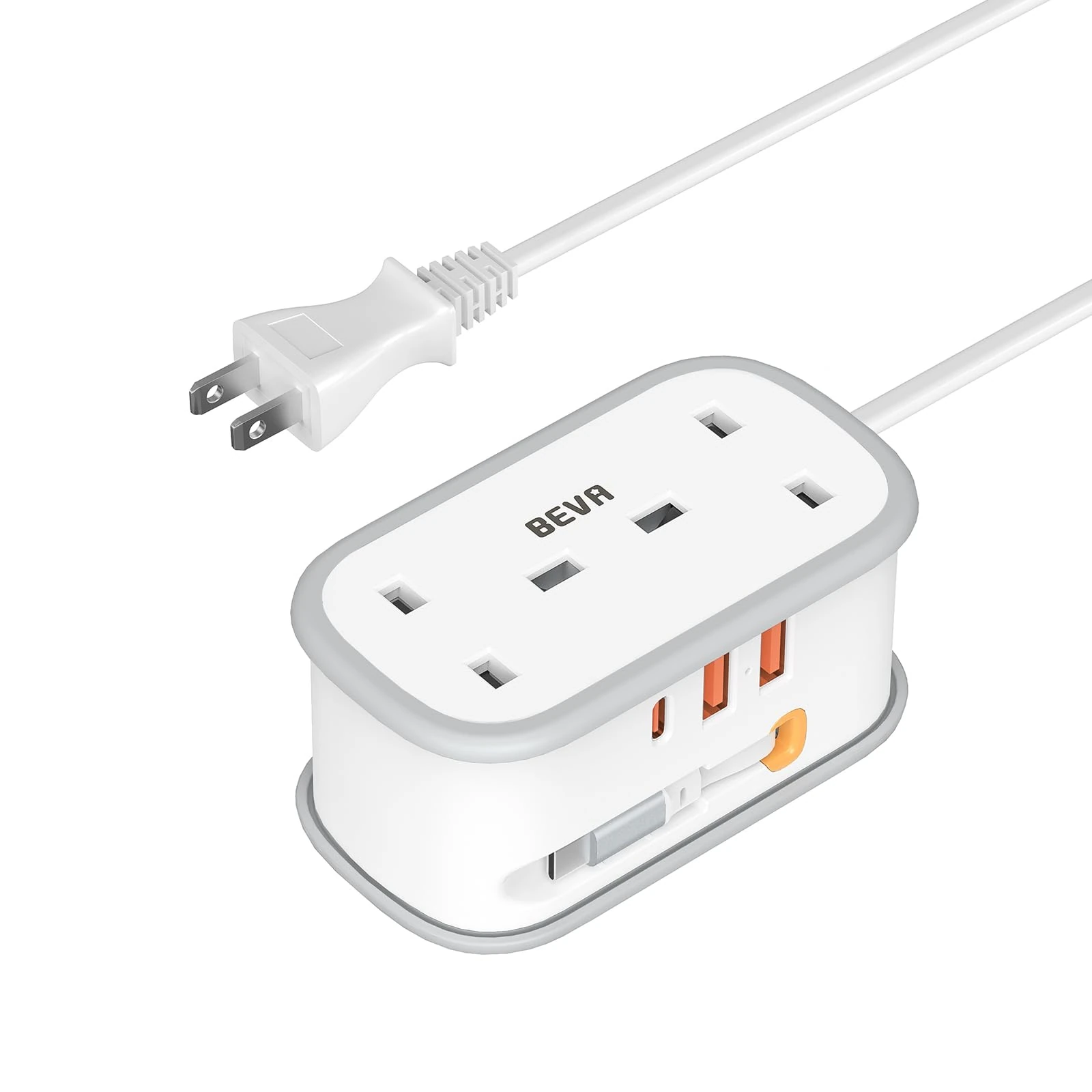 UK to Japan Plug Adapter with 1.5M Extension Cable, BEVA 2 Way 3 USB (2A+1C) Power Adapter with Retractable USB C Cable for Japan Travel (Type A)