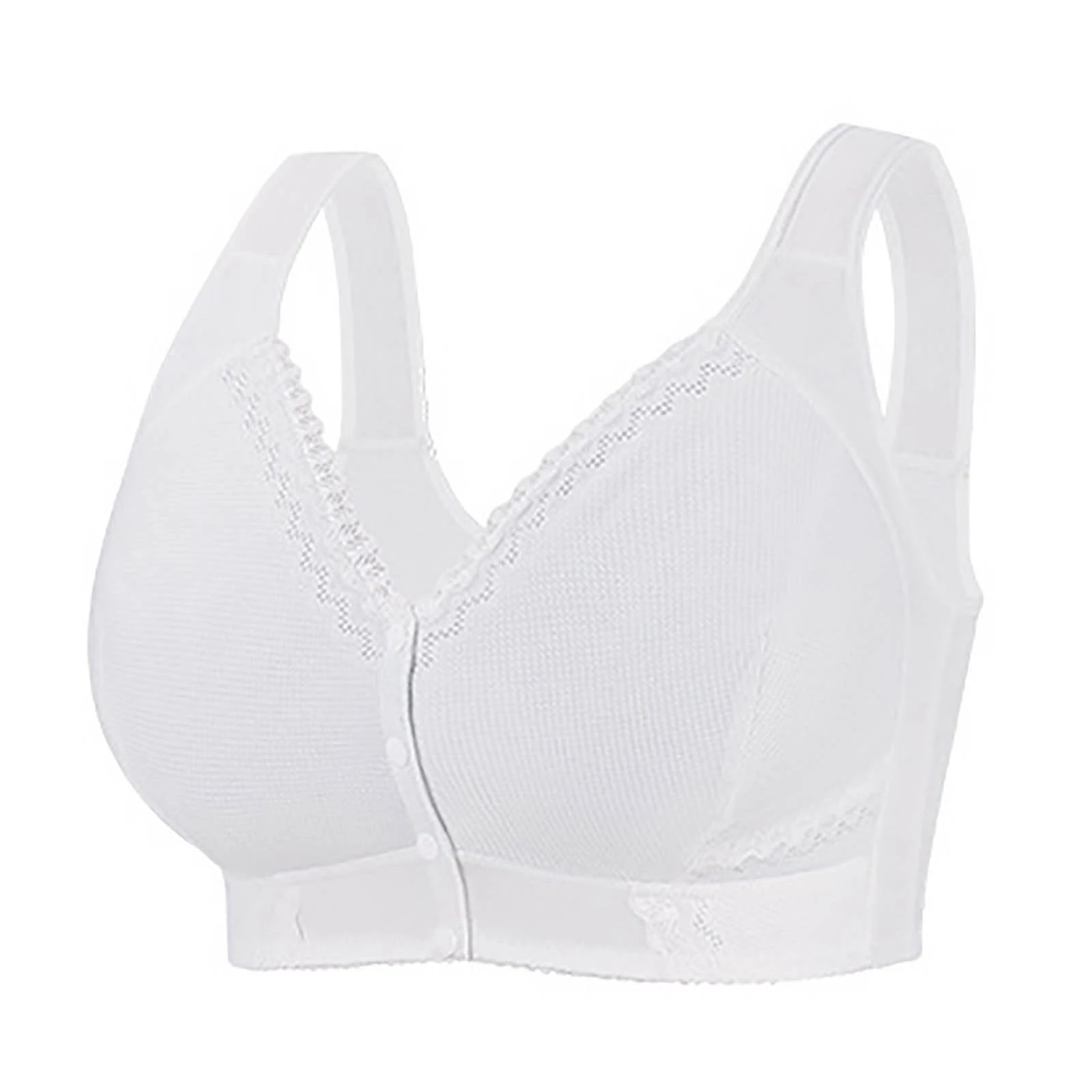 Front Fastening Bras for Senior Front Closure Breathable Bra Wirefree Bralettes for Older Women Comfort Bra Plus Size Anti Sagging Everyday Bras Soft Lightweight Lingerie White