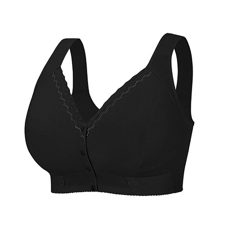 Front Fastening Bras for Senior Front Closure Breathable Bra Wirefree Bralettes for Older Women Comfort Bra Plus Size Anti Sagging Everyday Bras Soft Lightweight Lingerie Black