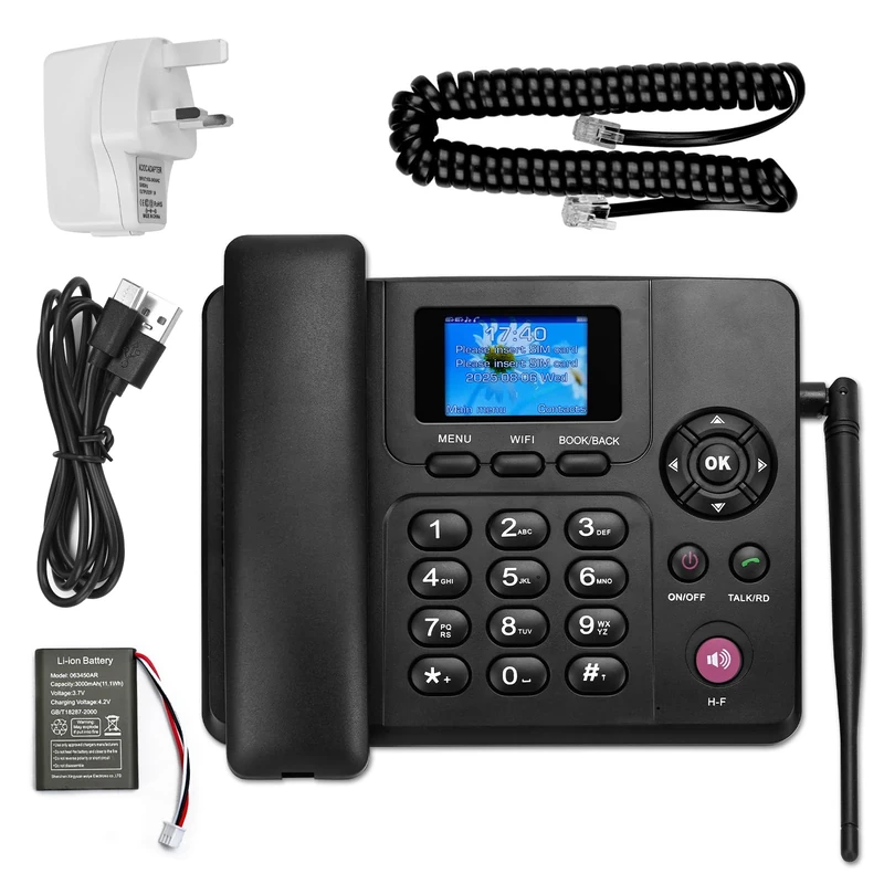 Lychee 2,3,4G Fixed Cordless Phone - Dual SIM, WIFI - Multi-Language, Large Color Backlit Display- Detachable antenna- Desk Phone for Office/Hotel/Residential Use